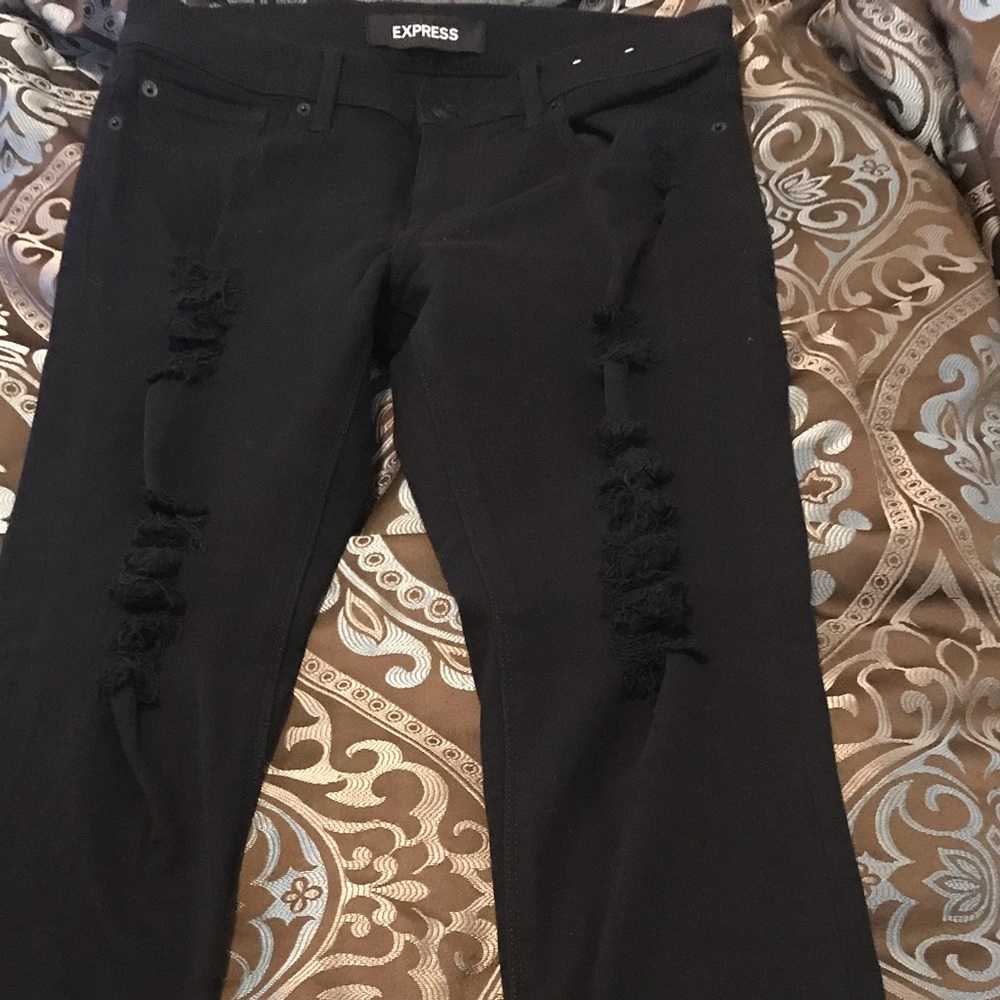 Express black distressed jeans